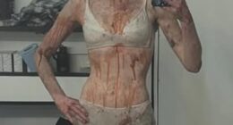 Sophie Turner has shared an album of gory pictures ahead of the release of her new movie Trust