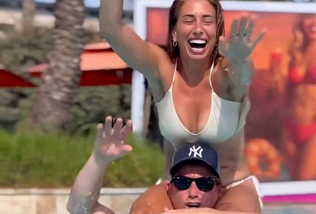 Stacey Solomon and husband Joe Swash let loose at the wild adults pool party as they enjoyed a child-free afternoon on their family holiday in Turkey