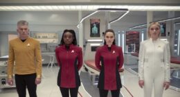 Anson Mount as Pike, Celia Rose Gooding as Uhura, Christina Chong as La’an and Jess Bush as Chapel in Star Trek: Strange New Worlds, streaming on Paramount+, 2024. Photo Credit: Marni Grossman/Paramount+