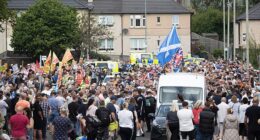 Hundreds of Scots descended on a hotel accommodating  migrants in Falkirk on Saturday