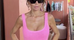 Amy Childs turned heads in a pink swimsuit as she showcased her trim figure on Instagram on Thursday