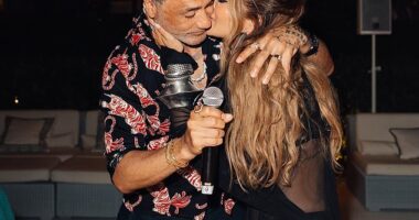 Taika Waititi was on cloud nine as he celebrated his 50th birthday with his wife Rita Ora and a host of celebrity friends in Ibiza on Monday