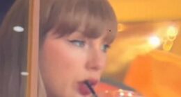 Taylor Swift showed off her massive engagement ring from NFL hunk Travis Kelce in the couple's first public outing since announcing they are engaged this week
