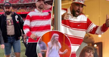 Taylor and Travis' first post-engagement outing upstaged by Jason Kelce's jorts