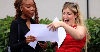 Students recieve their results at a school in South London