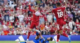 Liverpool players were left aggrieved after Marcos Senesi seemingly handled the ball as Hugo Ekitike was through on goal