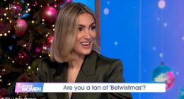 Myleene Klass and Frankie Bridge were caught in an awkward exchange during a joint Loose Women episode last year as their secret feud spilled onto live TV - as it is claimed ITV have been forced to step in (pictured on the episode)