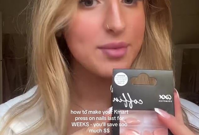 Beauty-obsessed Mya Bertolini (pictured) has revealed the $5 press-on nails from Kmart that instantly make her manicure look like she's just stepped out of the salon
