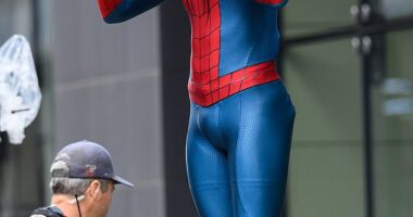 Tom Holland, 29, was all smiles on the set of the new Spider-Man film in Glasgow on Sunday, after he finally addressed speculation he could be the next James Bond