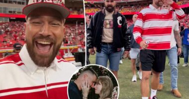 Travis Kelce can't stop smiling after Taylor Swift engagement reveal