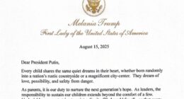 Trump shares First Lady Melania’s letter to Putin as he rages over coverage of Alaska summit