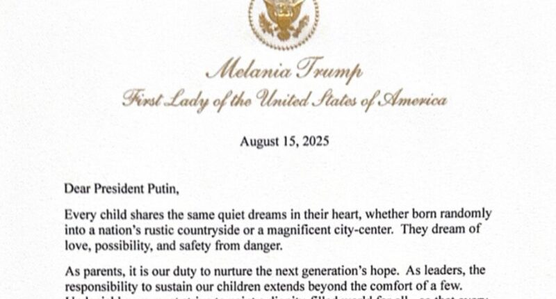 Trump shares First Lady Melania’s letter to Putin as he rages over coverage of Alaska summit
