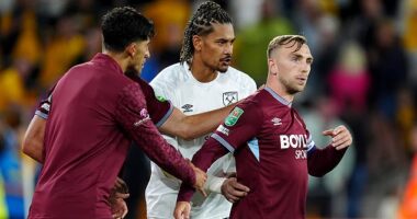 Jarrod Bowen was involved in a heated exchange with furious West Ham supporters after Tuesday’s 3-2 defeat at Wolves