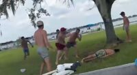 The group of partygoing pugilists could be seen on video launching into a ruthless brawl on the shorelines of Lake Winterset in Polk County on August 2