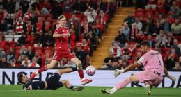 Will Wright nearly marked his first appearance at Anfield with a goal in Liverpool's friendly