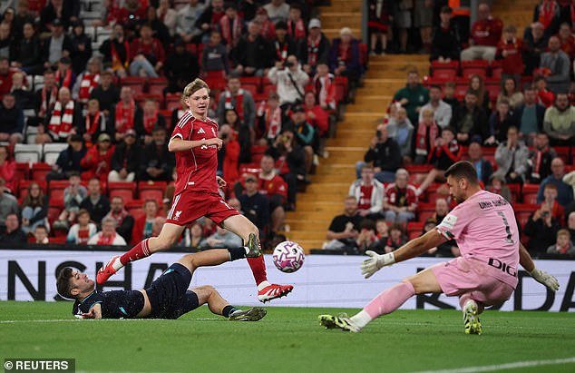 Will Wright nearly marked his first appearance at Anfield with a goal in Liverpool's friendly