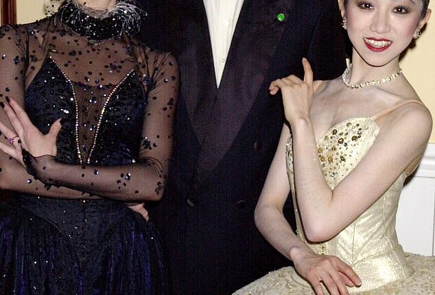 Prince Andrew meets cast members after the English National Ballet performance of 'Sleeping Beauty' at the Royal Albert Hall in June 2000