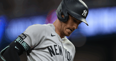 Cody Bellinger looks on during a Yankees game in 2025 amid speculation about his future.