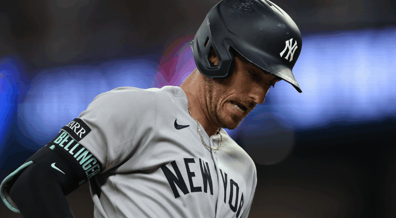 Cody Bellinger looks on during a Yankees game in 2025 amid speculation about his future.