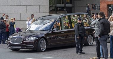 Her Royal Highness The Duchess of Kent is seen being taken from Kensington Palace to Westminster Cathedral