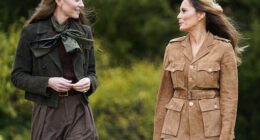 The Princess of Wales put on a stunning display in autumnal colours as she chatted with Melania Trump on the Windsor Estate today