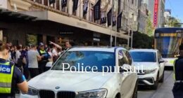 The BMW intercepted by police on Monday in the Bourke Street Mall