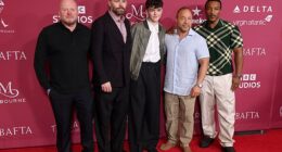 The stars of Netflix's Adolescence have reunited ahead of the Emmy Awards (L-R producer Mark Herbert, director Phil Barantini, stars Owen Cooper, Stephen Graham and Ashley Walters)