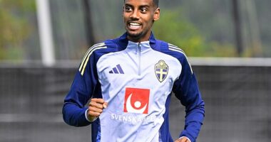Alexander Isak looked in extremely high spirits as he was pictured in Sweden training having secured his move to Liverpool