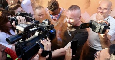 Andre Onana was mobbed by Trabzonspor fans as he arrived in Turkey on Thursday afternoon