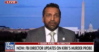 Charlie Kirk's alleged assassin wrote a note saying he was going to 'take out' the conservative commentator, according to FBI director Kash Patel, seen on Monday