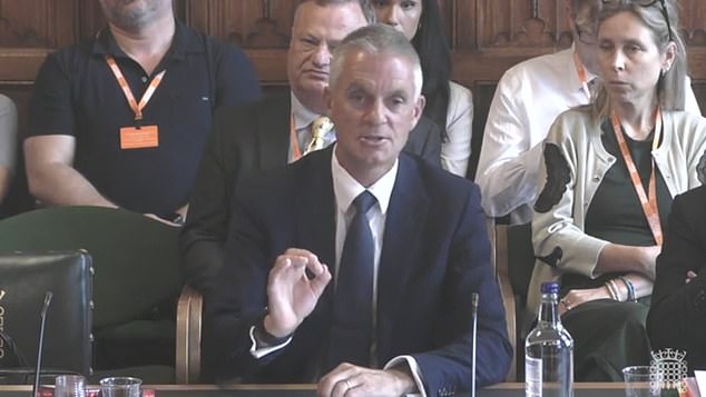 BBC director general Tim Davie says he cannot give a 'categorical assurance' that there will not be any further scandals involving top stars after the Gregg Wallace and Huw Edwards controversies (pictured at committee today)