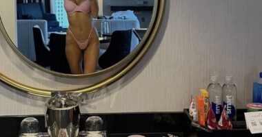 Olivia Attwood showed off her jaw-dropping figure in pink lingerie as she posed for a new Instagram snap on Sunday