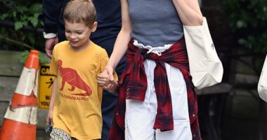 New mom of four Michelle Williams has been seen for the first time since expanding her family via surrogate, enjoying a day with her son Hart Kail in Brooklyn on Tuesday