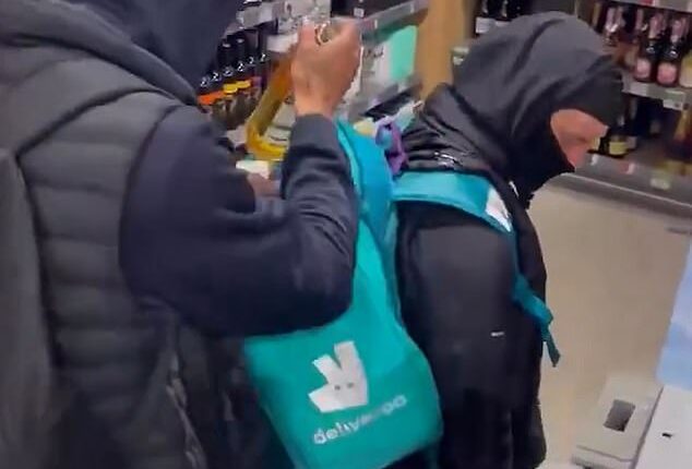 Shameless thieves have been caught stuffing bottles of alcohol from Waitrose into Deliveroo bags - as staff say they are helpless to stop them