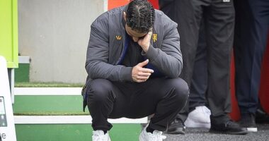 Ruben Amorim was a disconsolate figure on the touchline and could barely watch at times
