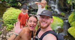 Living the Thai-life! Couple Josh and Kate, both 33, pictured with their children, aged seven and three, after they made the decision to sell up and enjoy a new life abroad