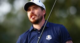 Brooklyn Beckham suffered complete humiliation during Wednesday's Ryder Cup celebrity match at the Beckpage Black golf course in Farmingdale, New York