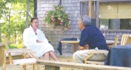Lord Mandelson - who once infamously declared himself 'intensely relaxed about people getting filthy rich' - in a fluffy white dressing gown enjoying a chat with Jeffrey Epstein
