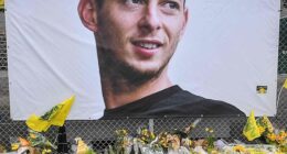 A tribute to Argentine footballer Emiliano Sala at the at the Beaujoire stadium in Nantes - he died in a plane crash close to the Channel Islands en route to Cardiff in 2019