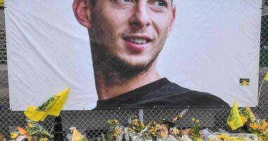 A tribute to Argentine footballer Emiliano Sala at the at the Beaujoire stadium in Nantes - he died in a plane crash close to the Channel Islands en route to Cardiff in 2019