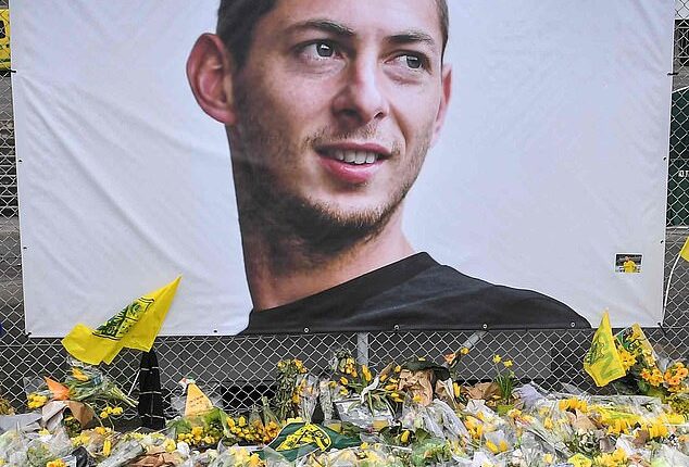 A tribute to Argentine footballer Emiliano Sala at the at the Beaujoire stadium in Nantes - he died in a plane crash close to the Channel Islands en route to Cardiff in 2019