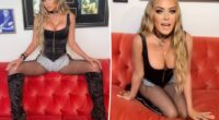 Carmen Electra rocks corset top and fishnet stockings in racy photo shoot
