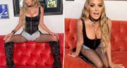Carmen Electra rocks corset top and fishnet stockings in racy photo shoot