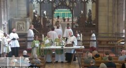 Worshippers at historic Bangor Cathedral in North Wales were left shocked after the 20-strong choir left their places and departed the service while priests were still ministering at the altar after distributing wafers and wine