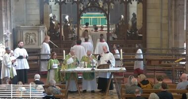 Worshippers at historic Bangor Cathedral in North Wales were left shocked after the 20-strong choir left their places and departed the service while priests were still ministering at the altar after distributing wafers and wine