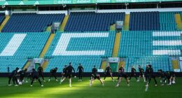 The Celtic players are put through their paces at Parkhead ahead of their trip to Belgrade