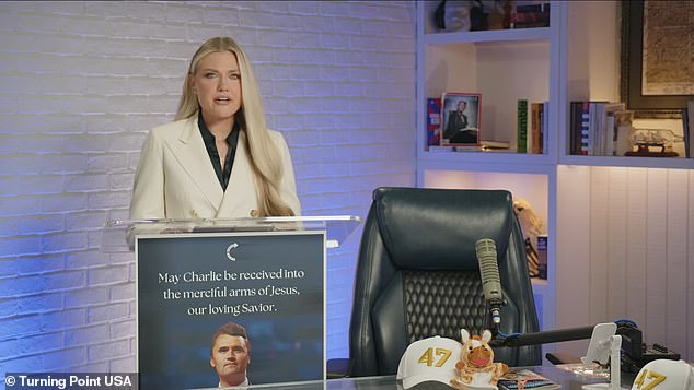 Charlie Kirk's widow, Erika Kirk, pledged to carry on her late husband's 'conservative movement' during an emotional broadcast Friday evening