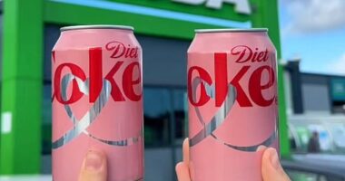 Diet Coke fans have gone wild after limited edition pink cans (pictured) launched in a popular UK supermarket