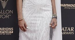 Cardoso wore a white gown for the event on Monday