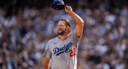 Los Angeles Dodgers pitcher Clayton Kershaw walks off the mound after his final regular season start, as the team announces he will not be on the Wild Card roster, signaling the end of his storied career.